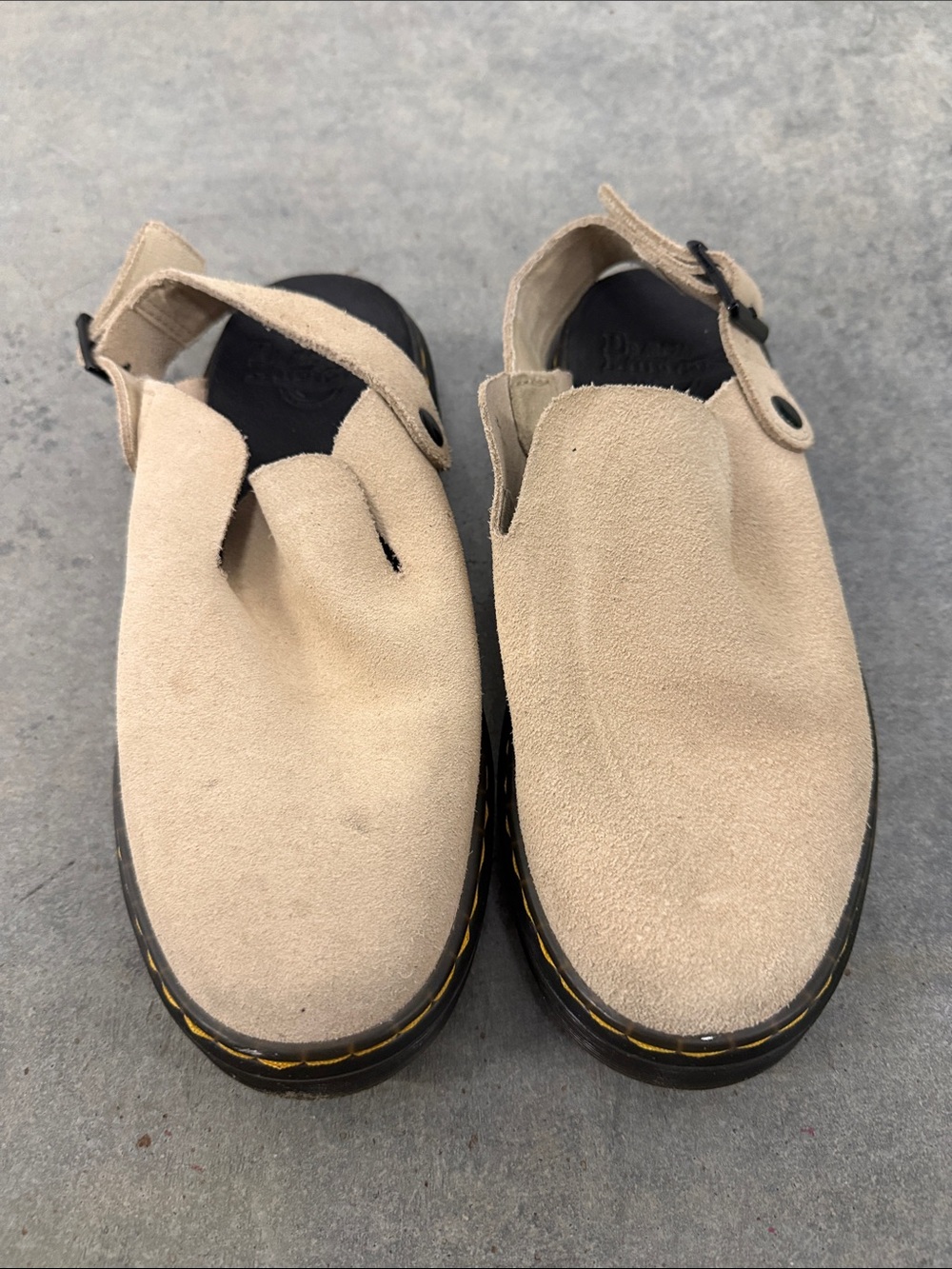 Dr. Martens Beige Suede Split-Toe Slingback Clogs